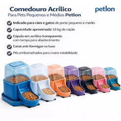 Comedouro P/cães E Gatos Médio/pequeno Porte Acrilico Petlon
