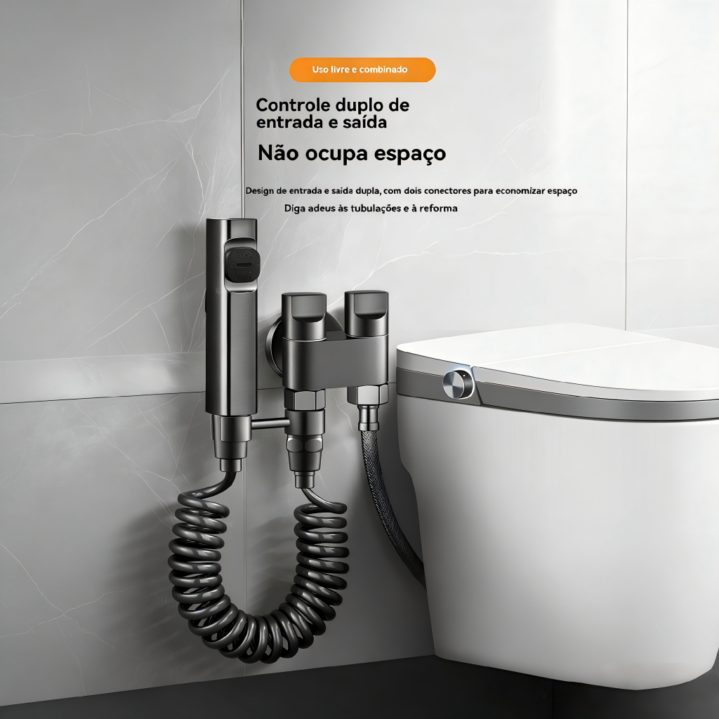 KIT Banheiro Ducha Higiênica Completa Aço Inoxidável  - Duas Saídas 1/2 Mm com Registro, Conjunto de Pulverizador