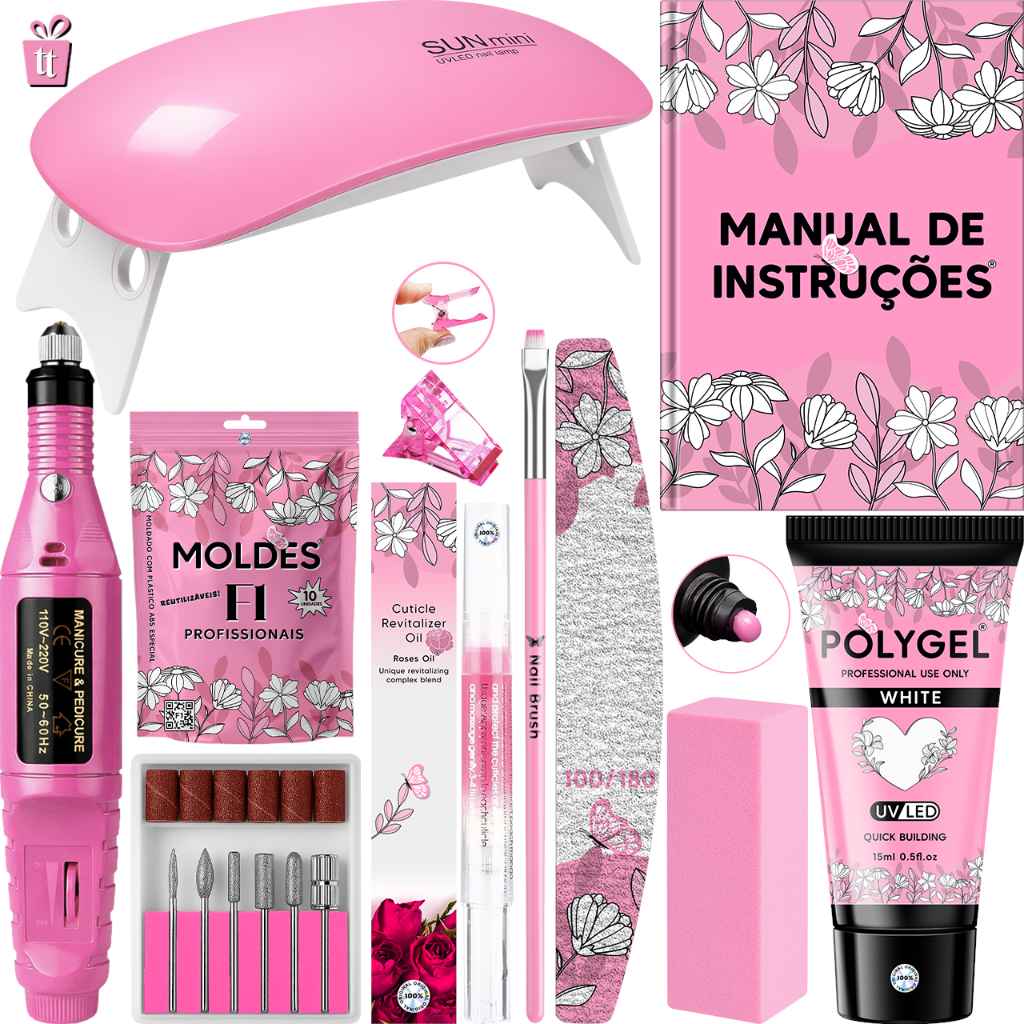 Kit Polygel + Lixadeira Caneta + Cabine Sun Mini + Polygel + Molde F1 em Oferta na Shopee