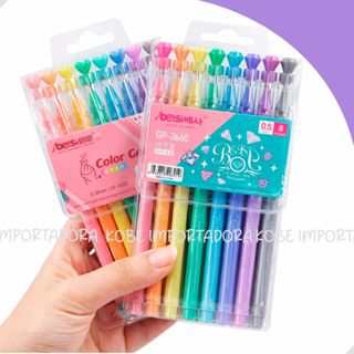 8 Canetas Gel Pastel Ponta Fina Kawaii Tampa Decorada Coração ou Diamante com Grip Escolar em Oferta na Shopee