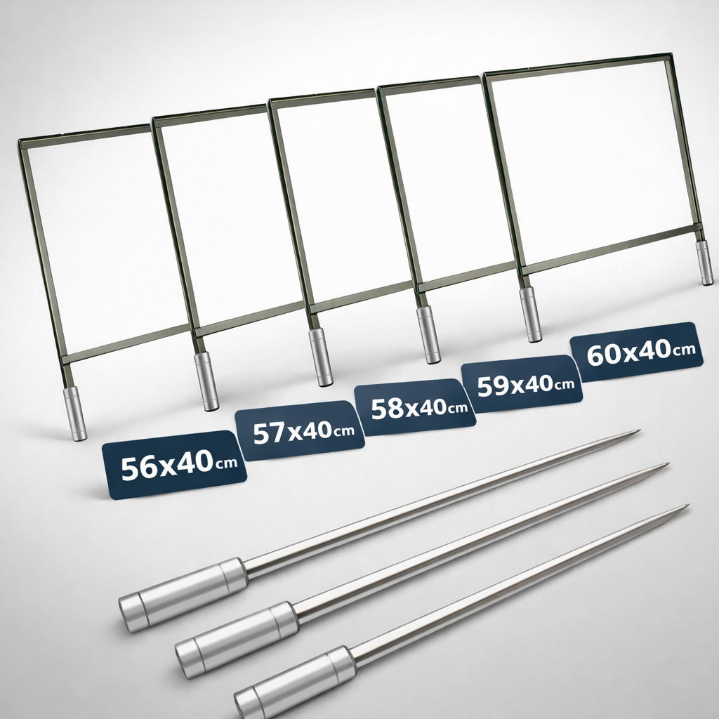 Grelha De Espeto Churrasco Inox 430 Porta Espeto + 3 Espetos Para Churrasqueira Carne Frango Pão de Alho