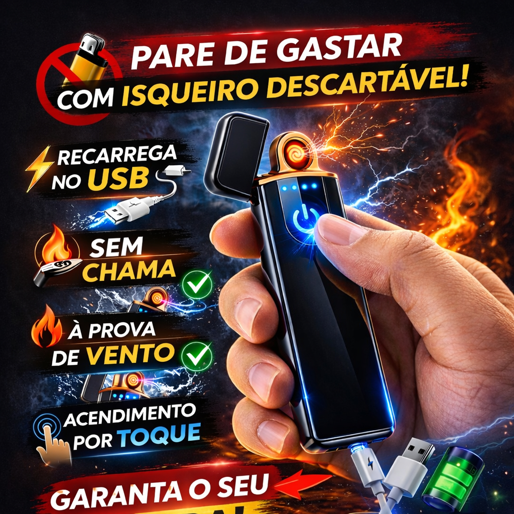 Isqueiro Elétrico Recarregável Luatek LH-065 USB Sem Chama à Prova de Vento Touch Screen