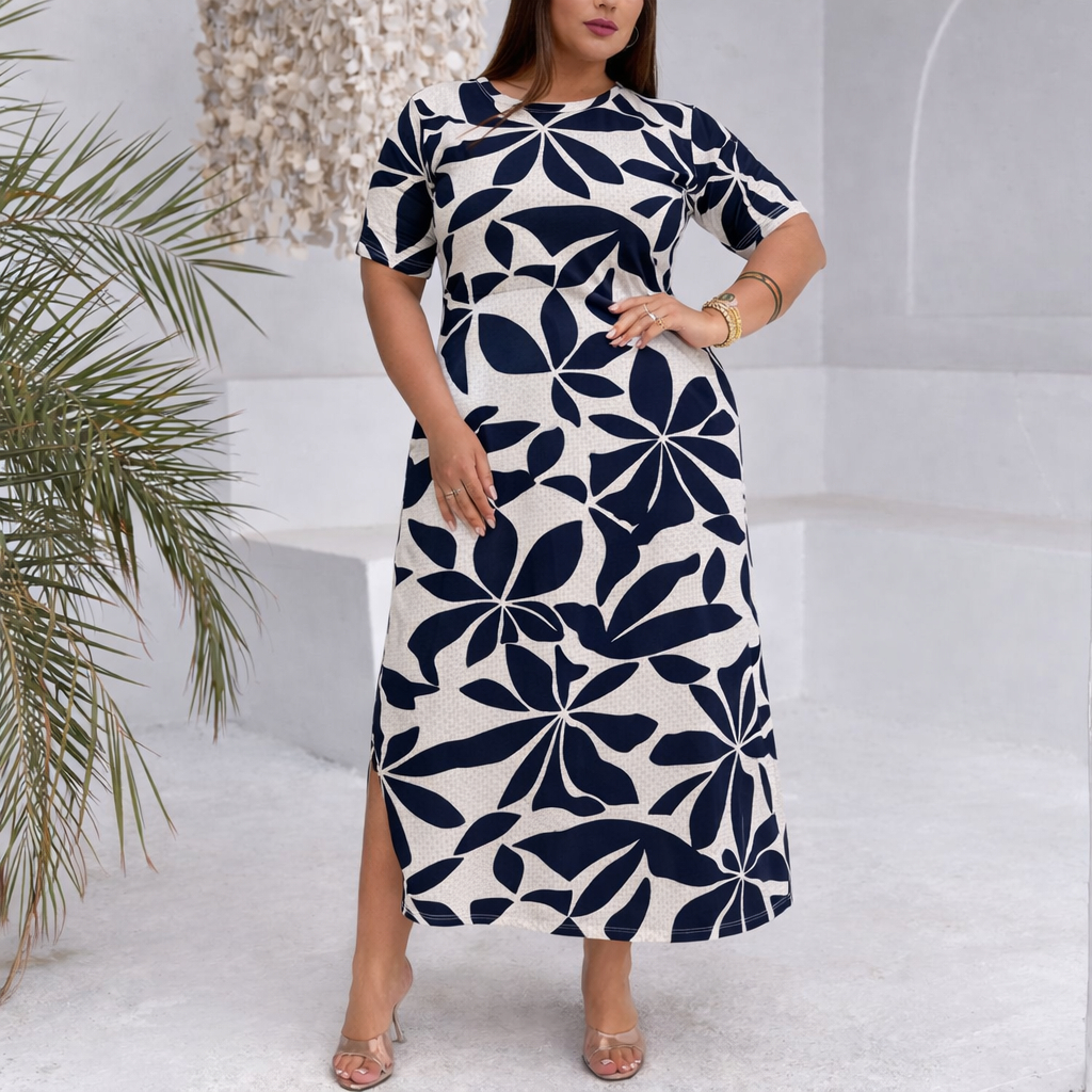 Vestido Longo Feminino Plus Size Estampado com Fenda Lateral – Suplex Premium Moda Evangélica em Oferta na Shopee