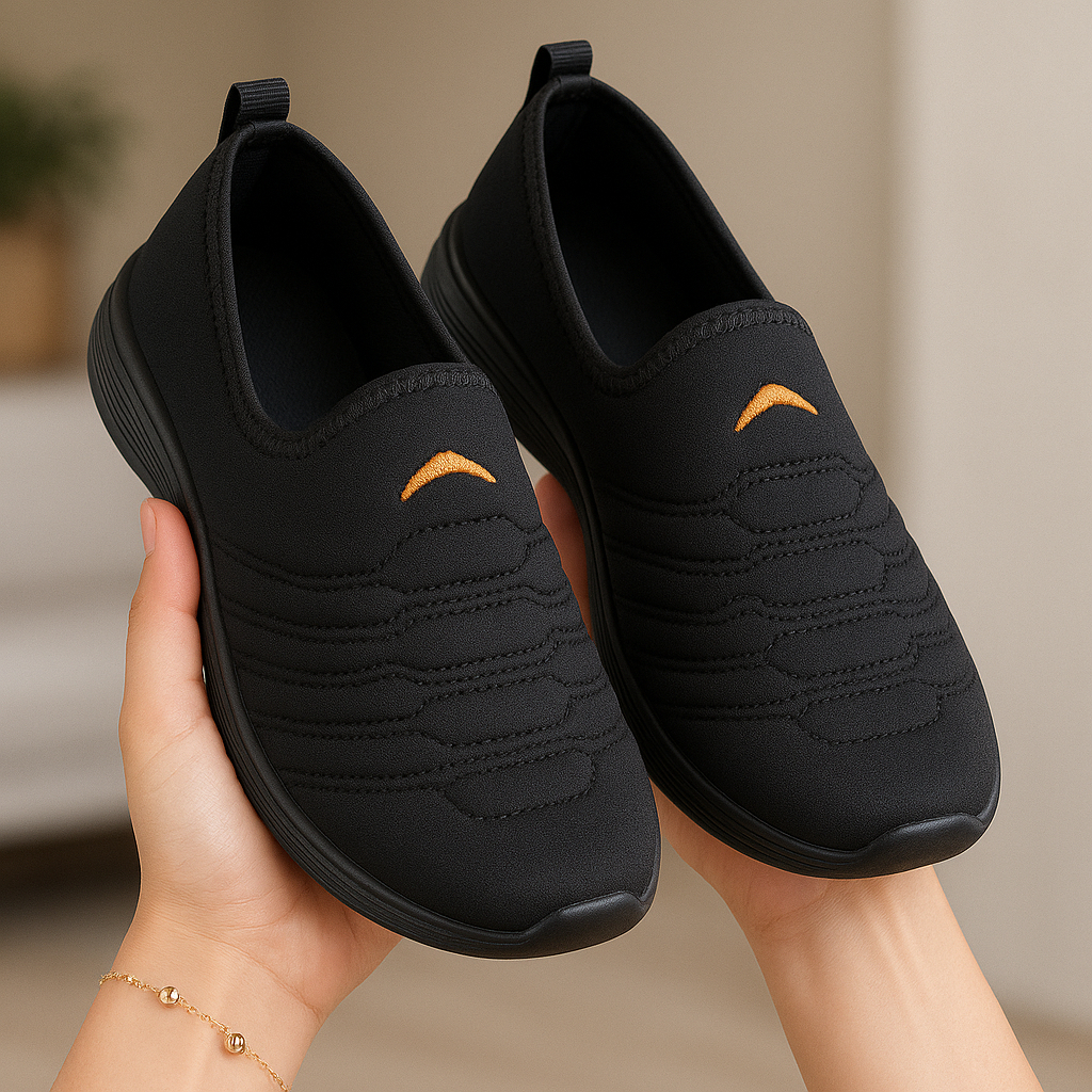 Tênis Meia Feminino Academia Slip On Ortopédico Caminhada  Sneaker Esportivo  Preto Antiderrapante