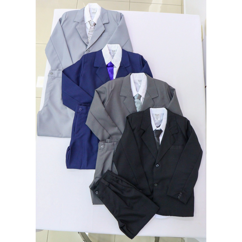 Terno Social Infantil Juvenil Menino Oxford - Kit 5 Peças - Paletó, Calça, Camisa, Gravata Cinto