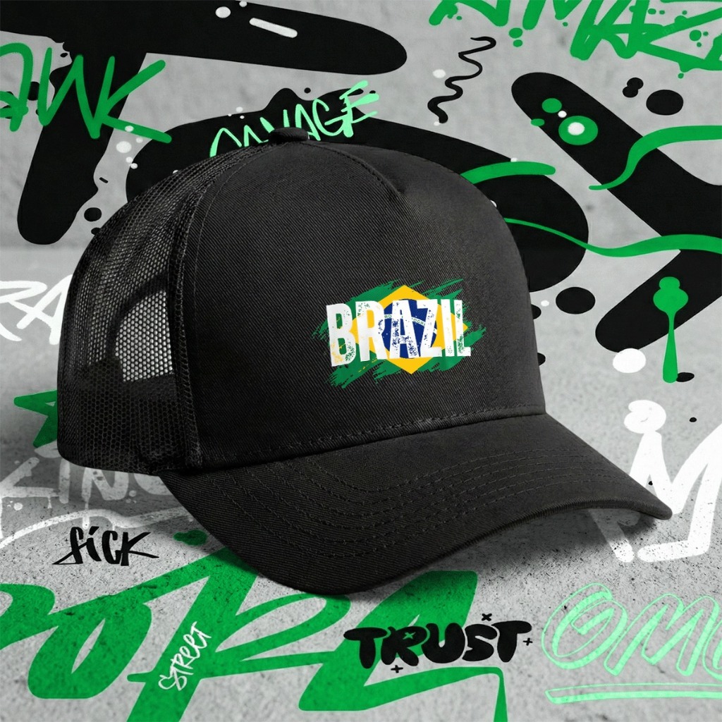 *EXCLUSIVO* Boné Trucker Telinha "Brasil Bandeira" Aba Curva Unissex Estilo Casual Aesthetic