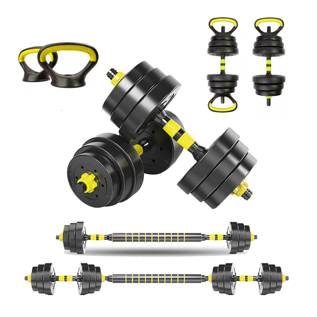 Halteres Aço Emborrachado 30kg Kettlebell Barra Amarelo