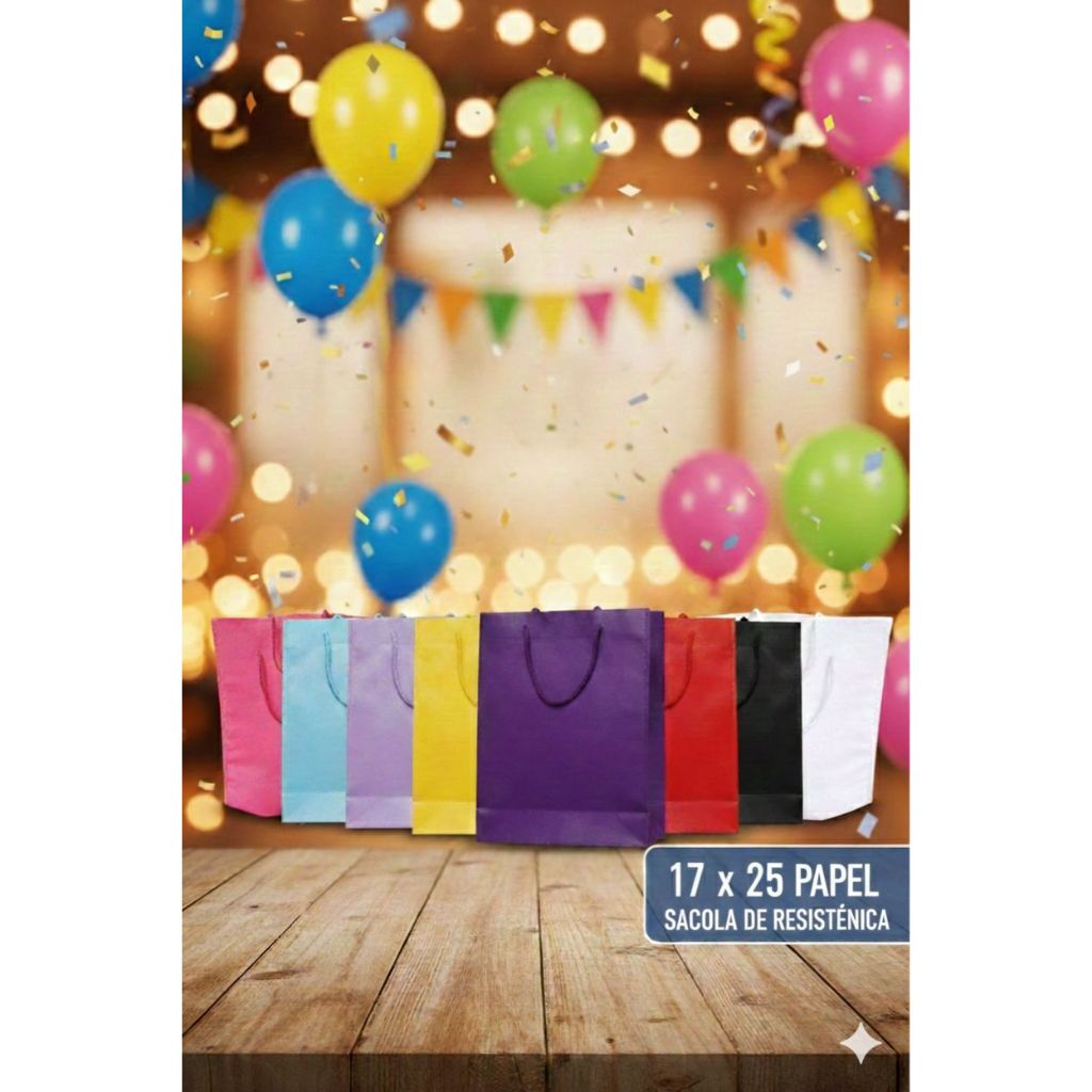 SACOLA DE PAPEL KIT com 10/20/30/50 UNIDADES várias cores LISAS TAMANHO 17x6x25 CM em Oferta na Shopee