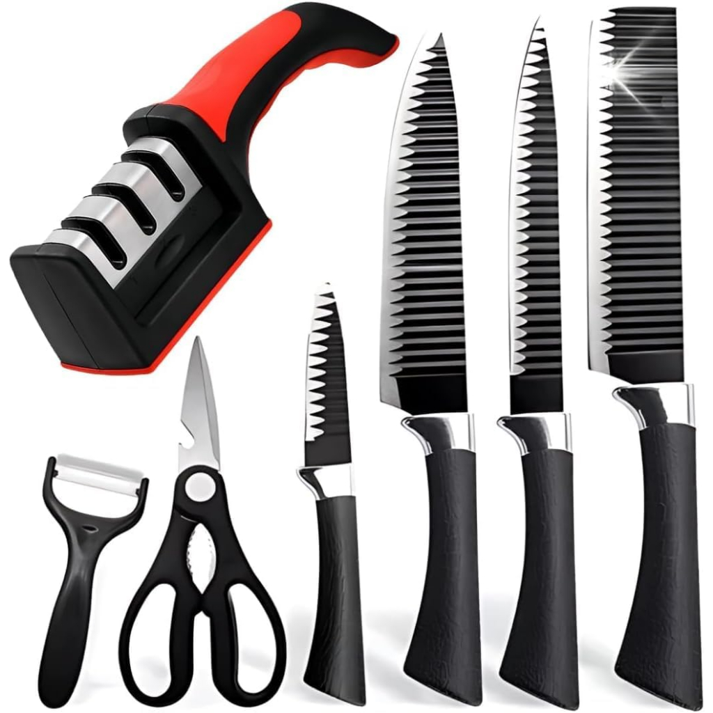 Imagem Kit 6 Peças Facas Churrasco Profissional Antiaderente + Amolador