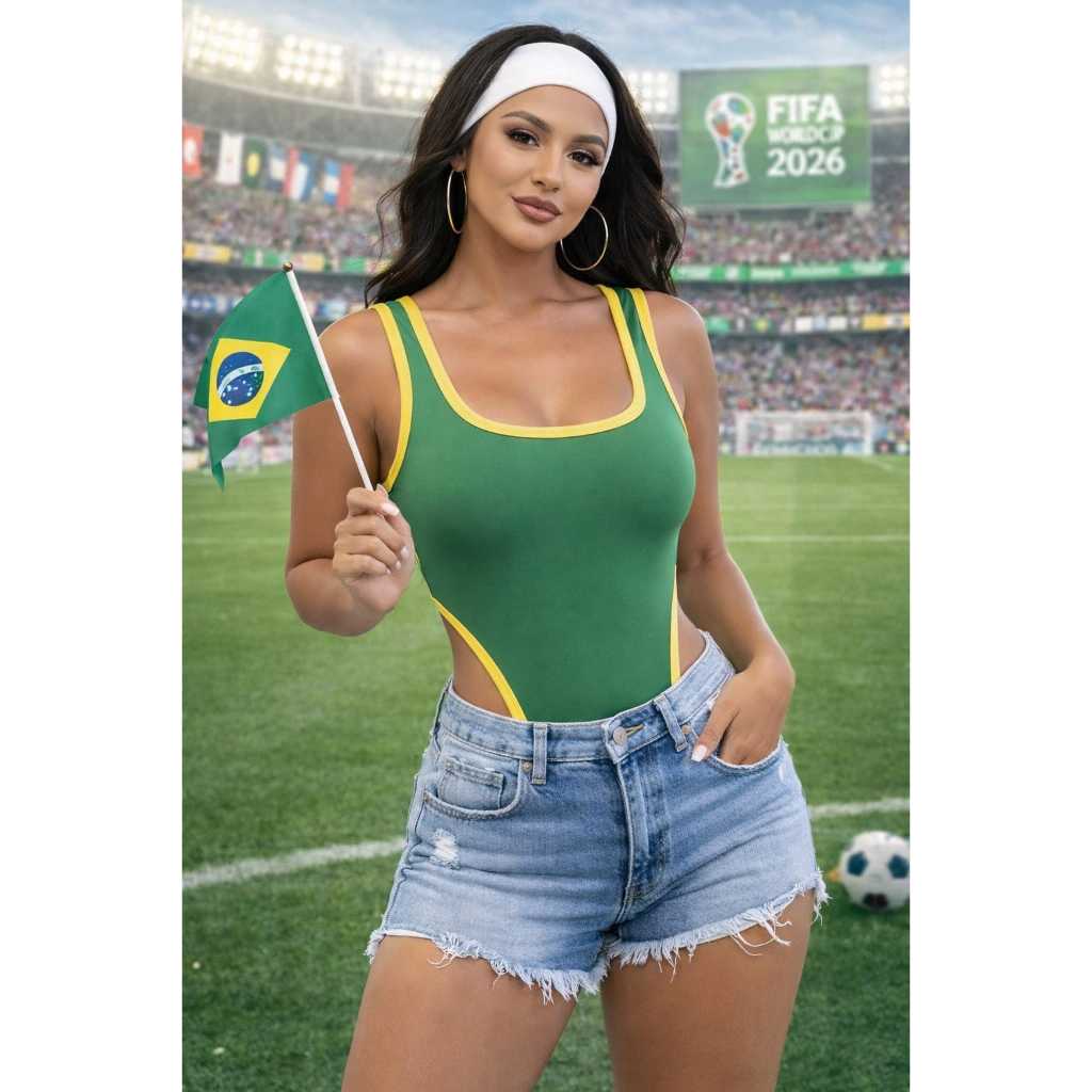 Body Feminino Suplex Brasil Regata Cavado Modelador Moda Copa do Mundo Brasil Futebol Torcida 2026 em Oferta na Shopee