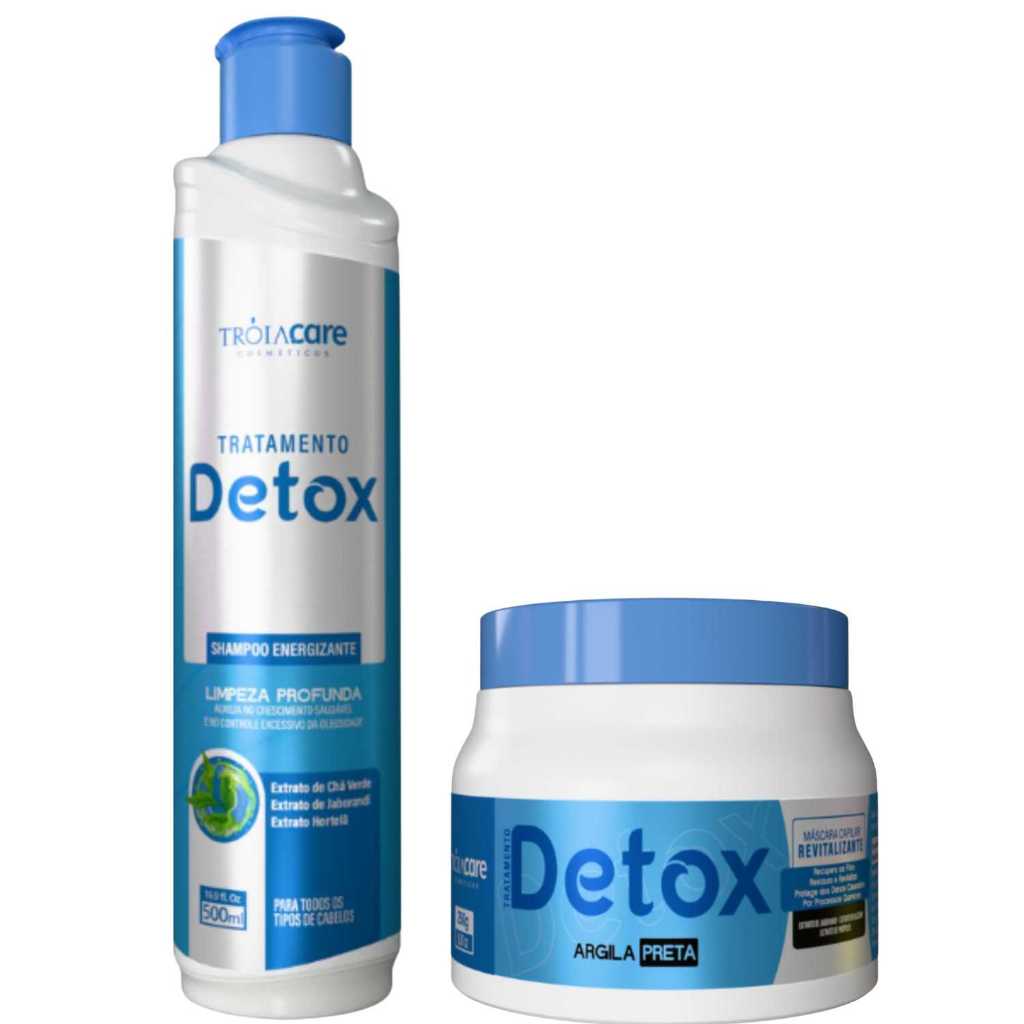 KIT Detox Capilar Tróia Hair 500ml — Shampoo + Máscara Argila Preta | Limpeza Profunda, Controle da Oleosidade