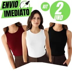Kit 2 Regata Canelada Feminina Premium Ribana Básica Casual Blusinha Americano Blusa Primeira Linha Treino