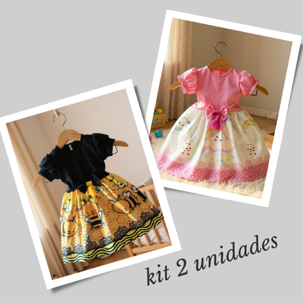 KIT 2 Vestidos NUVEM DOCE/ABELINHA Festa Casual Manga Curta Infantil