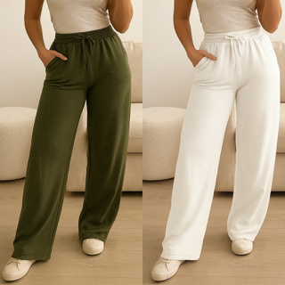 Calça Pantalona Feminina Cintura Alta no moletinho confortável e estilosa Calça Wide Leg Moletom Feminina em Oferta na Shopee