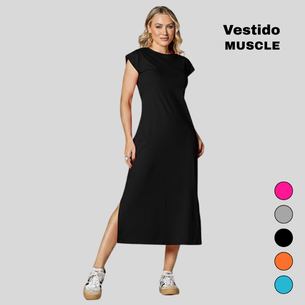 Vestido Algodao Midi Muscle Casual Basico em Oferta na Shopee