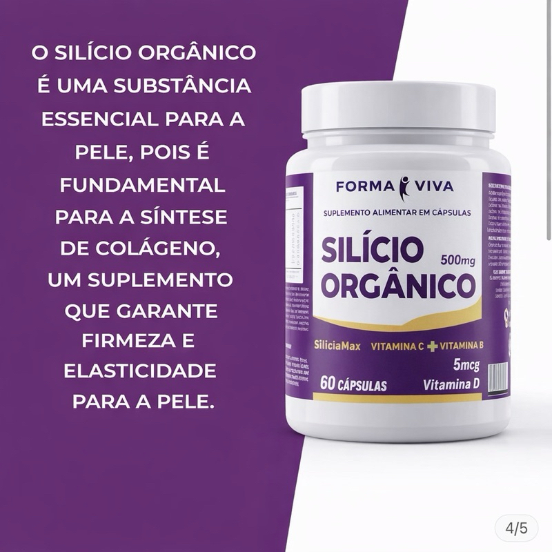 S Silício Orgânico Vitamina C E D 60 Cáps Capelos Pele e Unha Beleza e envio Imediato
