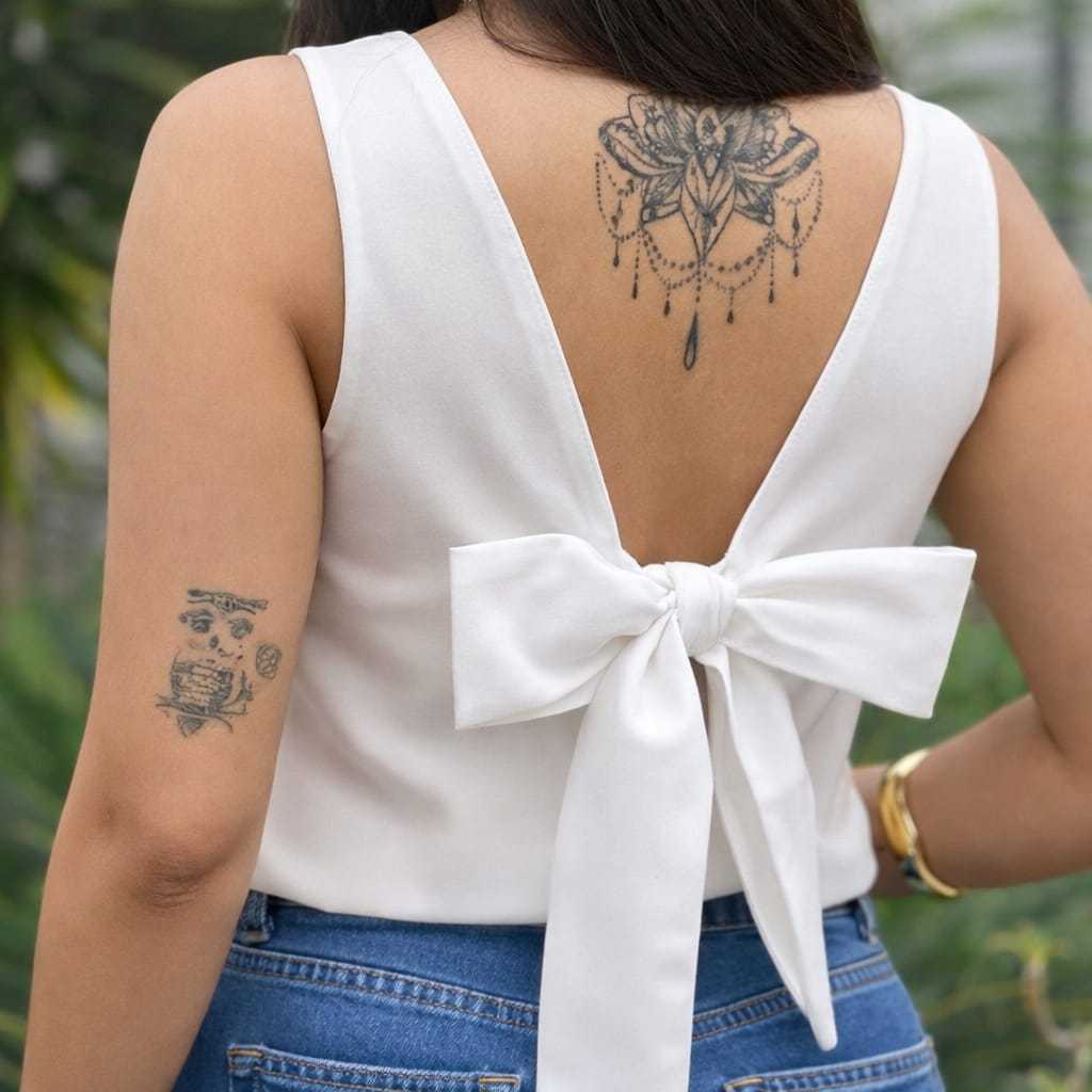 Blusa Feminina Laço nas Costas Tecido Marrant | Blusa Elegante Casual PMG | 4 Cores em Oferta na Shopee