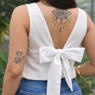 Blusa Feminina Laço nas Costas Tecido Marrant | Blusa Elegante Casual PMG | 4 Cores em Oferta na Shopee