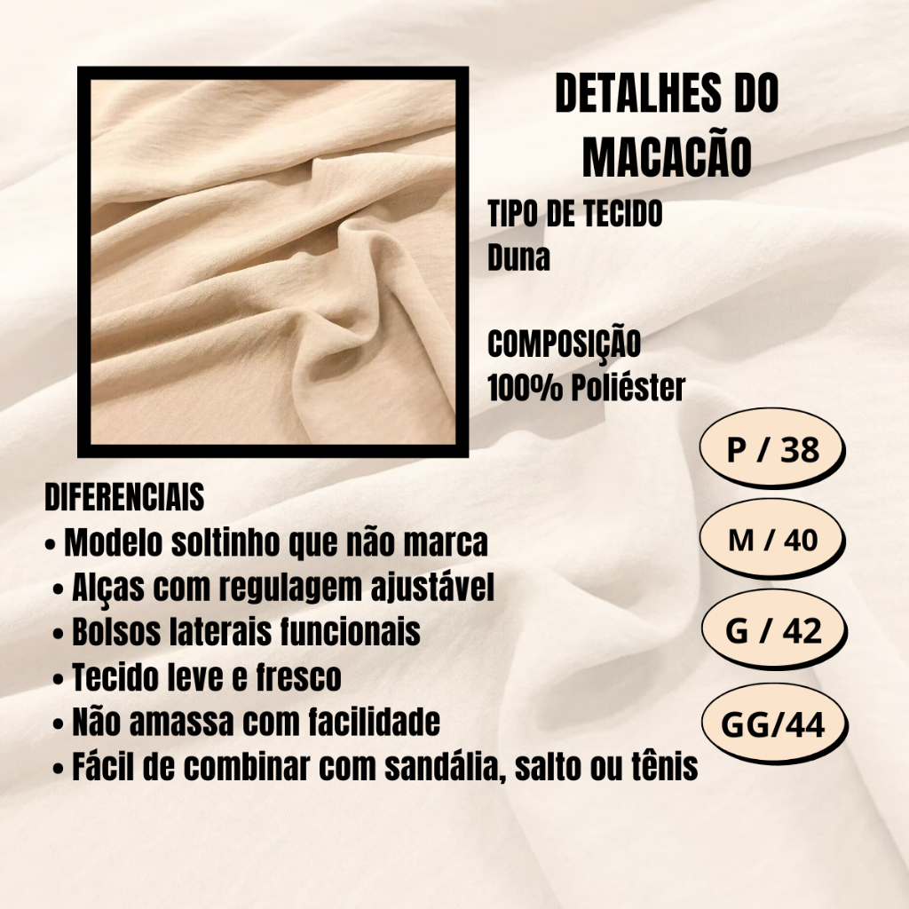 Macacão Feminino Longo Pantalona Soltinho com Alça Regulável e Bolsos — imagem 2 de 2