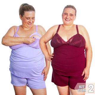 Kit 2 Baby Doll Amamentação Plus Size Pijama Gestante Maternidade Tamanho Grande em Oferta na Shopee