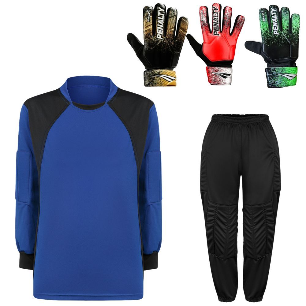 Conjunto Completo de Goleiro Infantil Camisa e Calça Acolchoada + Luva de Goleiro Penalty