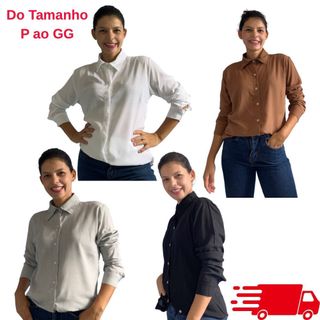 Camisa Social Feminina Viscolinho Manga Longa Gola Colarinho Elegante Para Trabalho