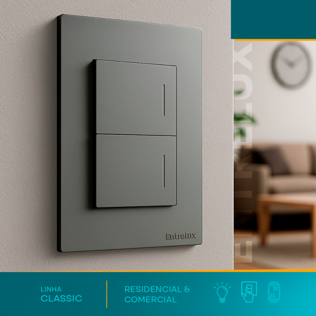 Conjunto Interruptor Duplo 2 Teclas 10a 4x2 Paralelo e Simples Linha Classic Entrelux
