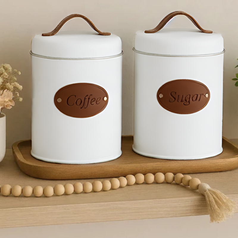 Latas Para Mantimentos Minimalista Coffee e Sugar - Couro em Oferta na Shopee