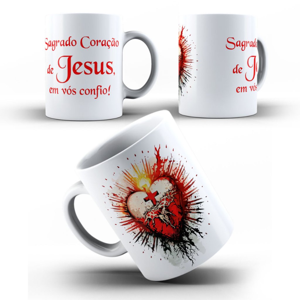 Caneca De Porcelana Sagrado Coração De Jesus Artística Religiosa Presente Lembrança Igreja Católica