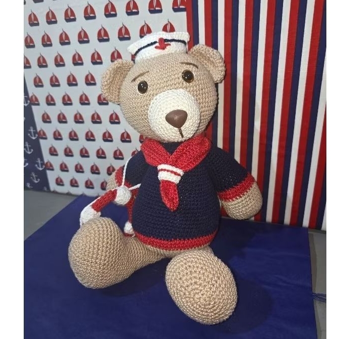 Urso/ursinho marinheiro em amigurumi/crochê |decoração festa infantil|decoração quarto infantil|decoração festa de 1 ano