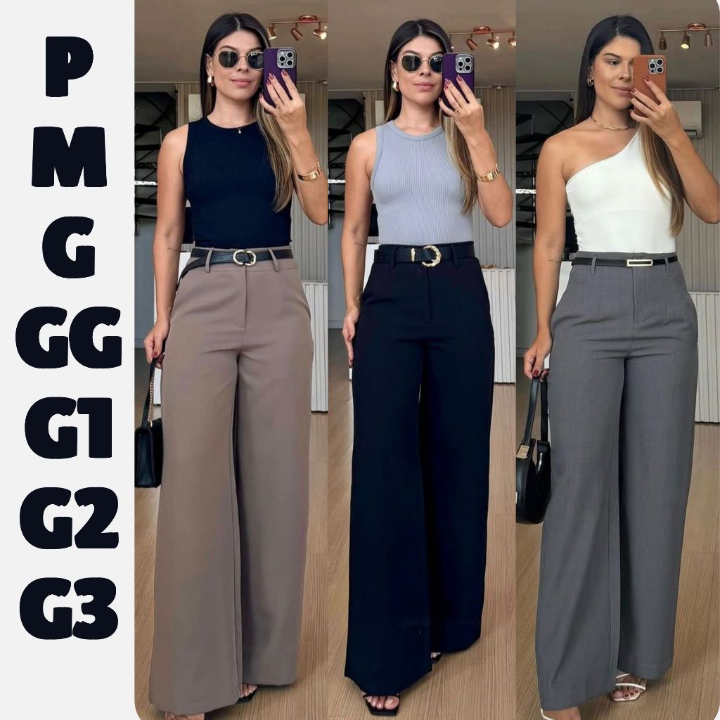 Calça Pantalona Wide Leg alfaiataria Premium-Luiz Twill  Tamanho P- G3 em Oferta na Shopee