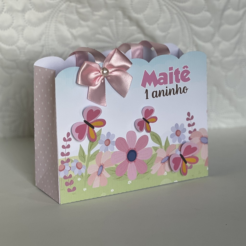 Sacolinha Personalizadas jardim encantado pássaros borboletas para Festa Infantil
