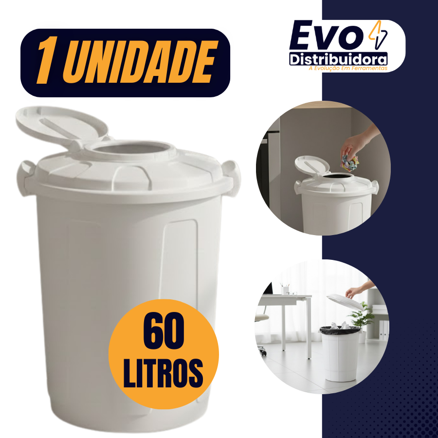 Lixeira Multiuso Cesto Com Tampa Higiênica 60 Litros Branca