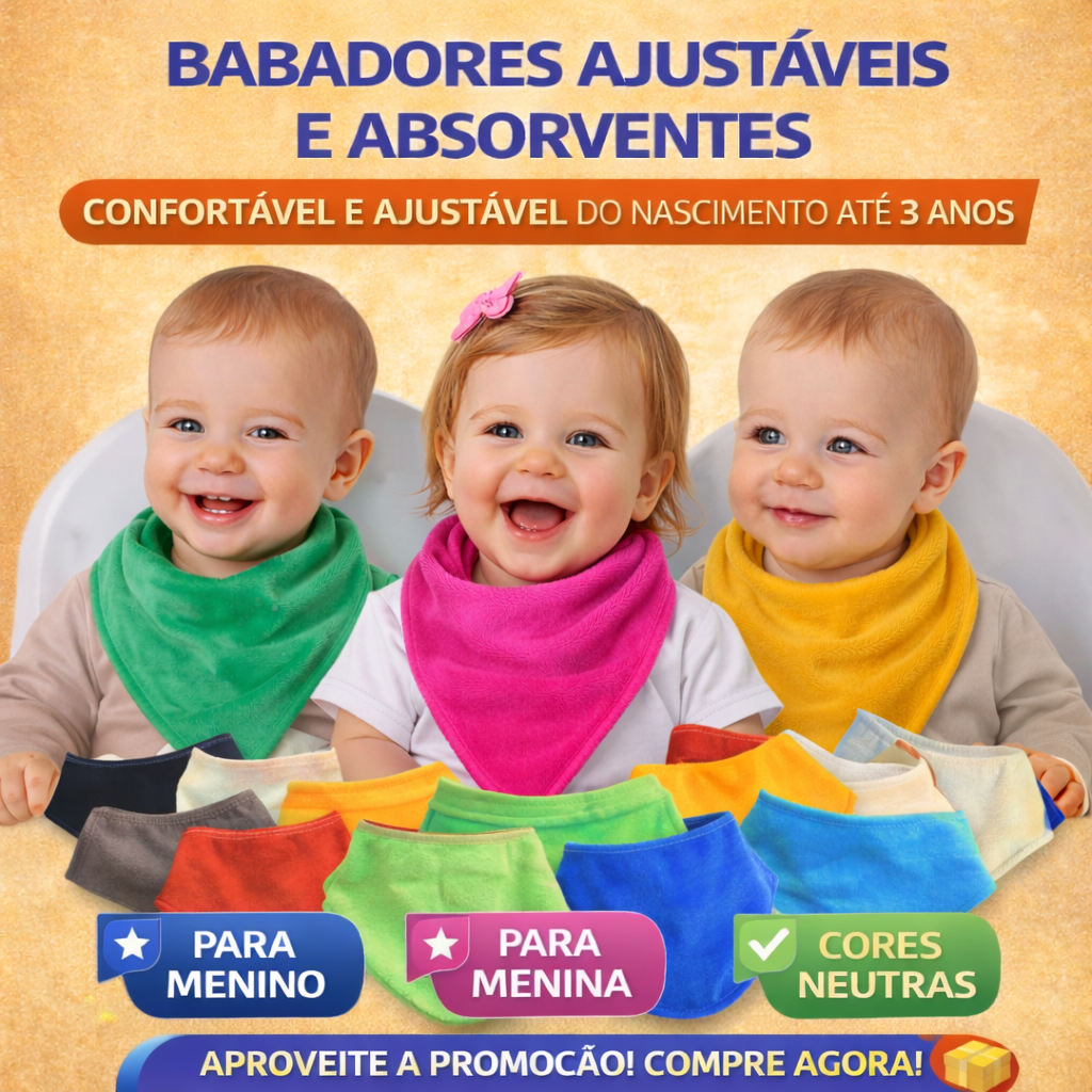 Kit 10 Babador de Bandana Bebê Maternidade Dupla Face Algodão 3 Regulagens de Tamanho Promoção Cores