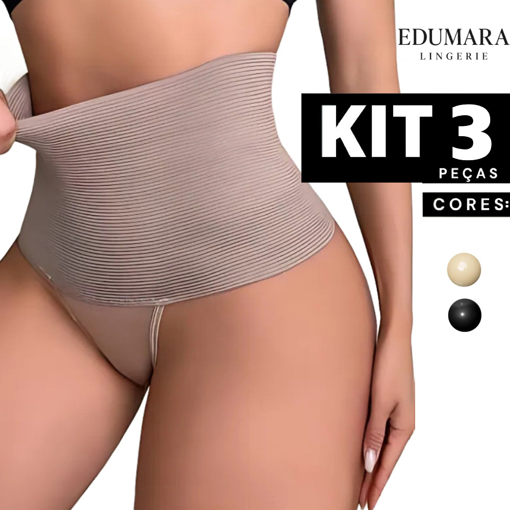 Kit 1 à 3 Cinta Modeladora Feminina Alta Compressão Abdominal para Emagrecimento Melhora de Postura