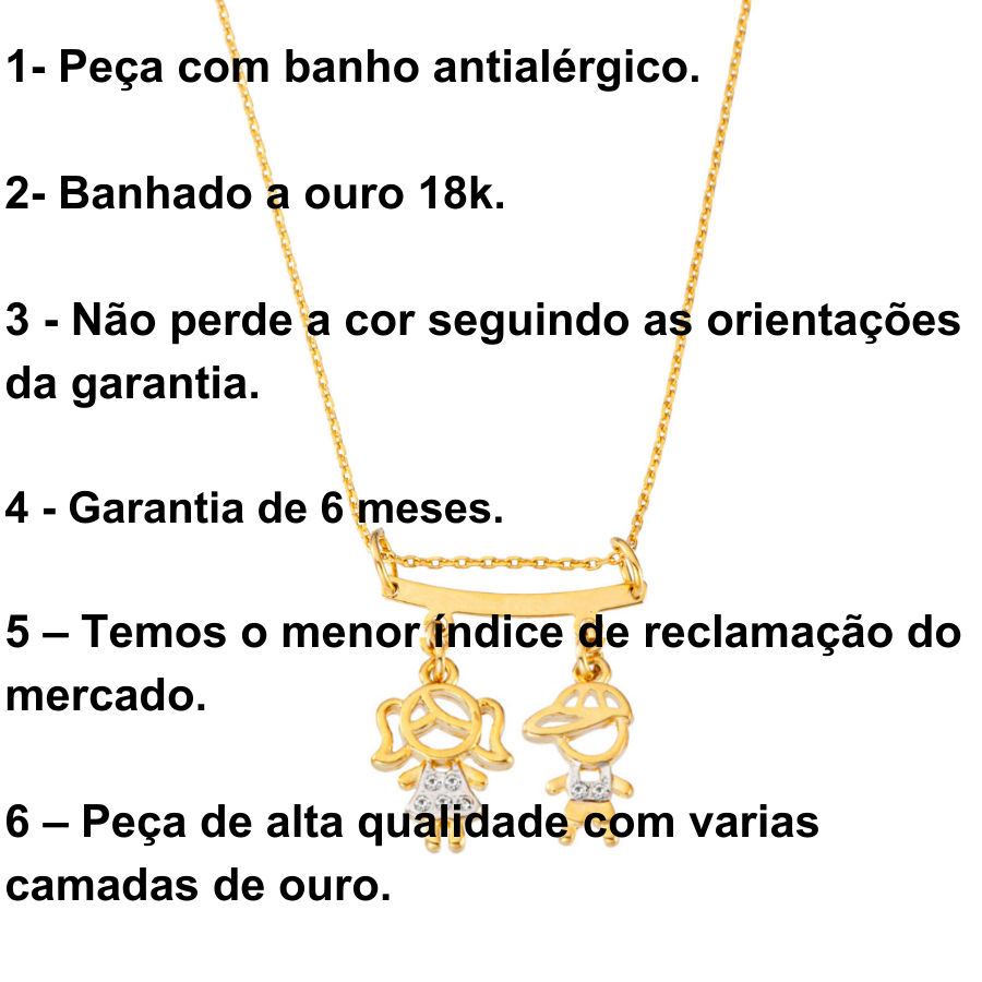 Colar De Filhos Com 2 Pingentes Menino ou Menina Banhado Ouro 18k
