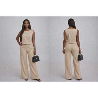 Conjunto Social Feminino Alfaiataria Premium | Calça Pantalona Fluida + Blusa Regata em Oferta na Shopee