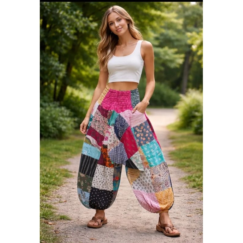 Calça saruel indiana patchwork unissex tamanho único