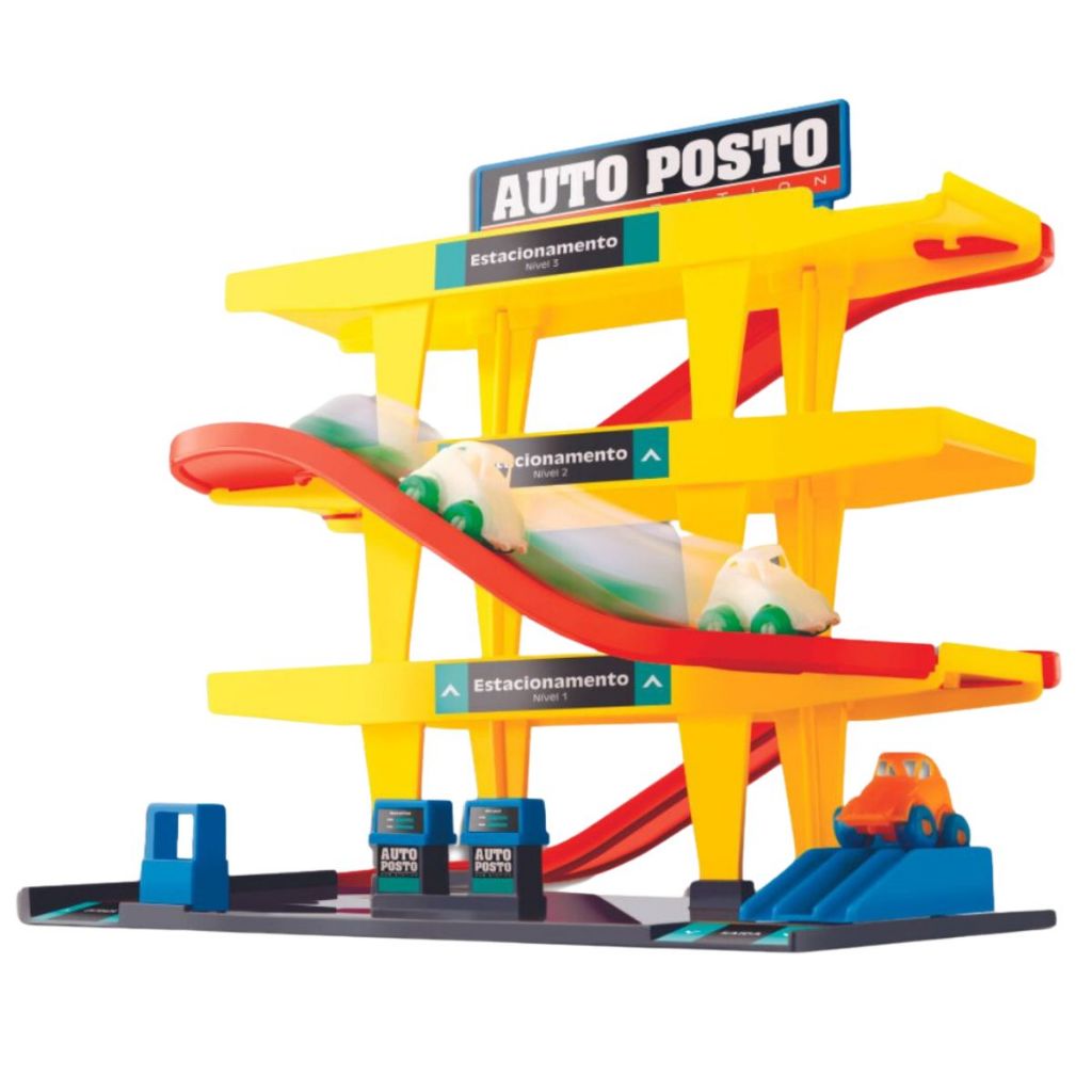 Pista Brinquedo Auto Posto De Gasolina Infantil Estacionamento Com 2 Carrinhos 3 Andares - Nig Brinquedos