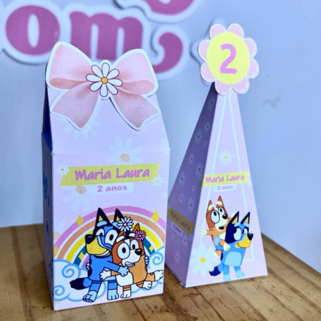 Kit Mini Caixinha Bluey Feminino Personalizada Milk e Cone | Pegue e Monte Lembrancinha Infantil