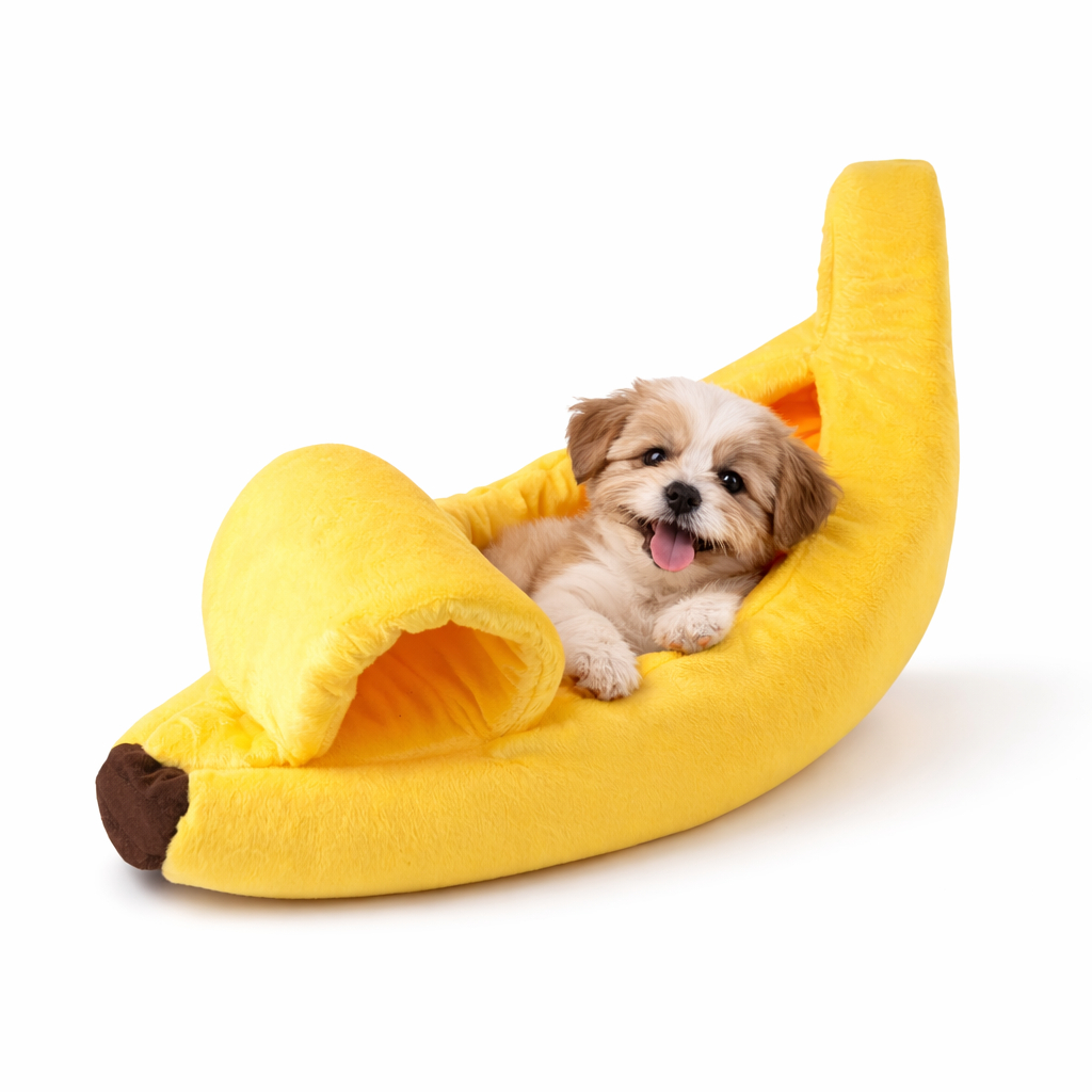 Cama Pet Caminha Fruta Banana de Pelúcia Para Cães e Gatos Casinha Almofada Portátil