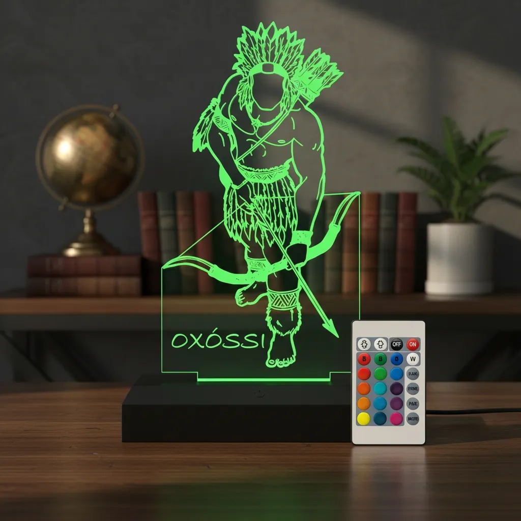 Luminária Led 3D Abajur | Oxossi Umbanda Camdomble Presente Criativo Decoração