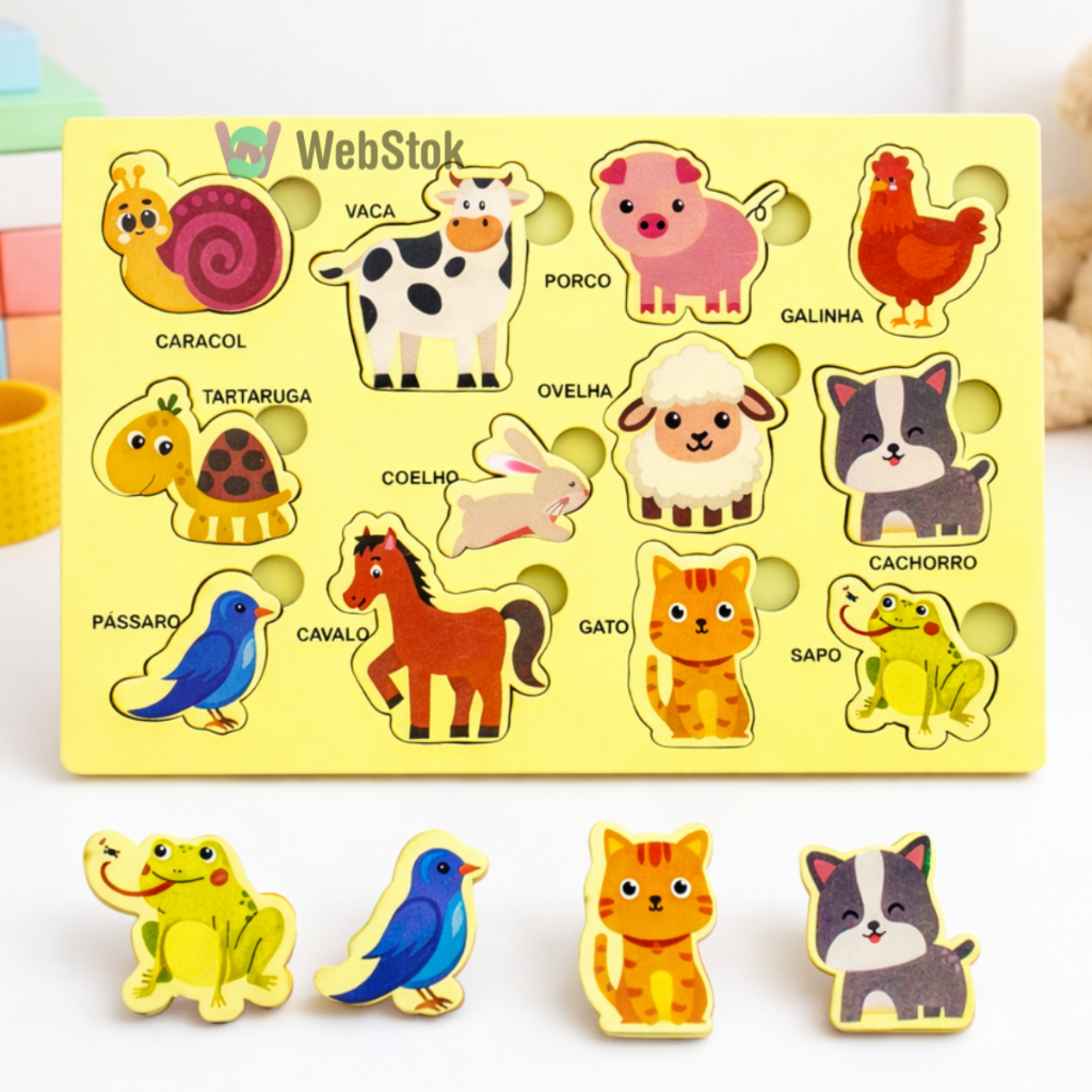 Quebra Cabeça Animais Brinquedo Educativo Encaixe Didático Animais 12 pçs em Oferta na Shopee