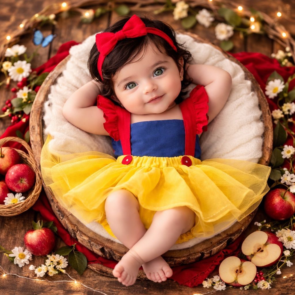 Romper Jardineira Body Bebê Menina Saia Branca De Neve Maça Fotos Roupa Ensaio Presente Mesversário em Oferta na Shopee