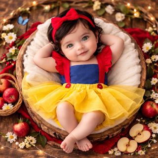 Romper Jardineira Body Bebê Menina Saia Branca De Neve Maça Fotos Roupa Ensaio Presente Mesversário em Oferta na Shopee