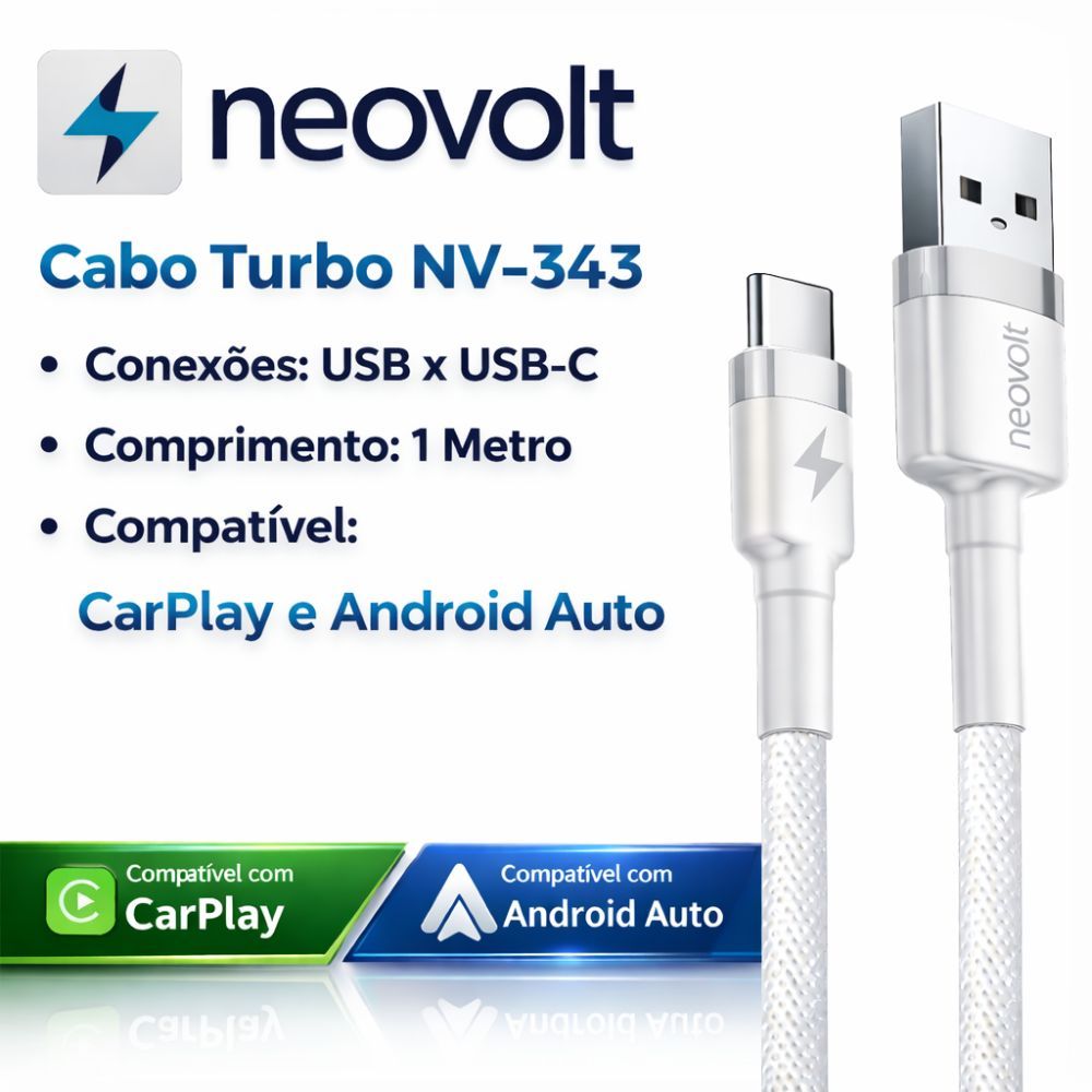 Cabo Carregador Turbo Neovolt Tipo-C USB-C para iPhone 15 e 16, Samsung, Motorol