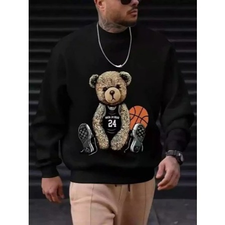 Moletom Careca Urso Basquete Gola Redonda Feminino Masculino Flanelado Unissex Inverno Frio Algodão