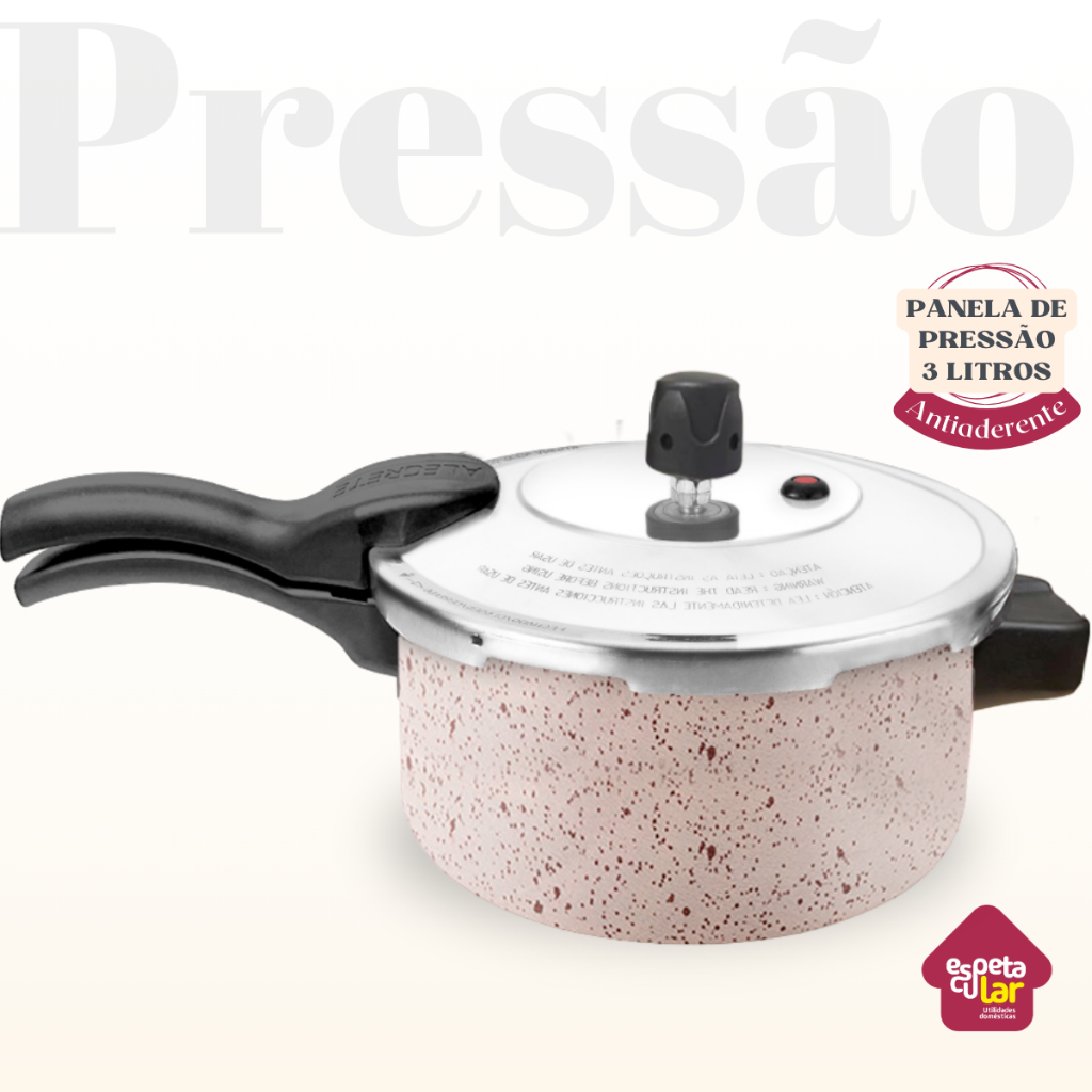 Panela de Pressão 3 Litros Fechamento Externo Revestimento Antiaderente Baunilha Vermelho e Cinza