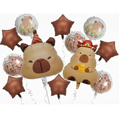 Kit 5 Balões Capivara e Borboletas - Festa Infantil Mesversário Decoração Tema Capivara Metalizado