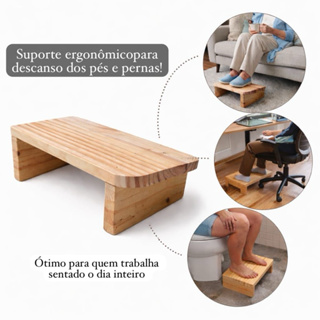 Suporte ergonômico para pés em madeira - Alivia dores e melhora postura - descanso para escritório, home office em Oferta na Shopee